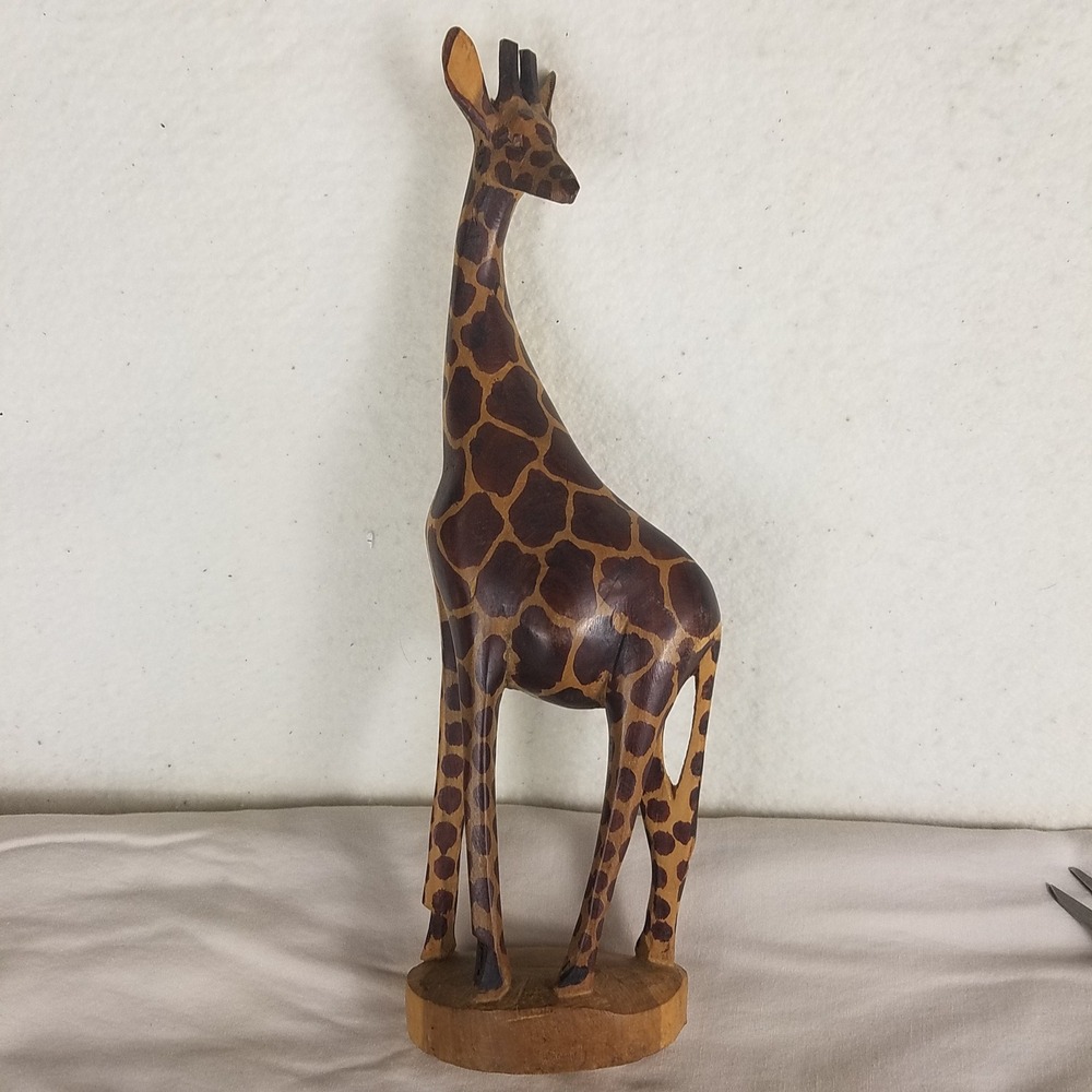 Giraffe‎ Sculpture Hand Carved Wood Safari Folk Art Kenya African Tribal
